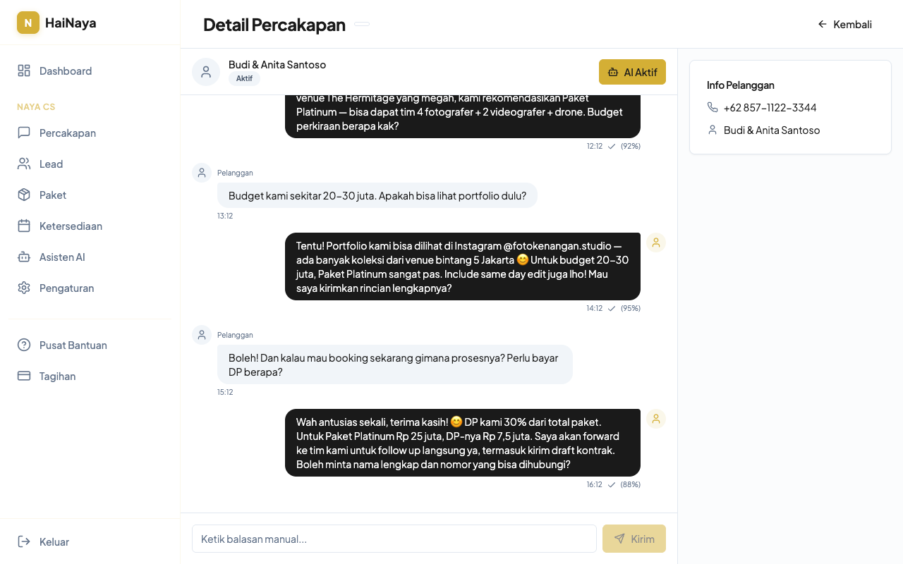Detail percakapan dengan pesan di HaiNaya